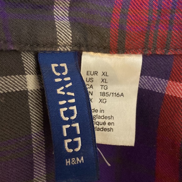 Mens H&M Purple & Red Plaid long sleeve Shirt Brushed Cotton XL - Picture 6 of 7
